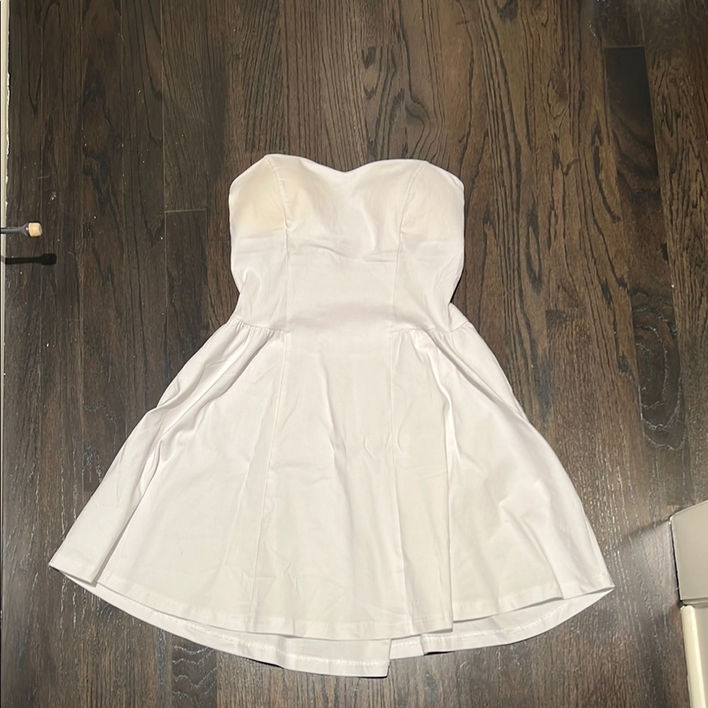 Allegra K White Strapless Pleated Fit and Flare Dress